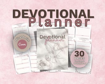 Planner devozionale stampabile, diario di studio della Bibbia per donne, modificabile in Canva