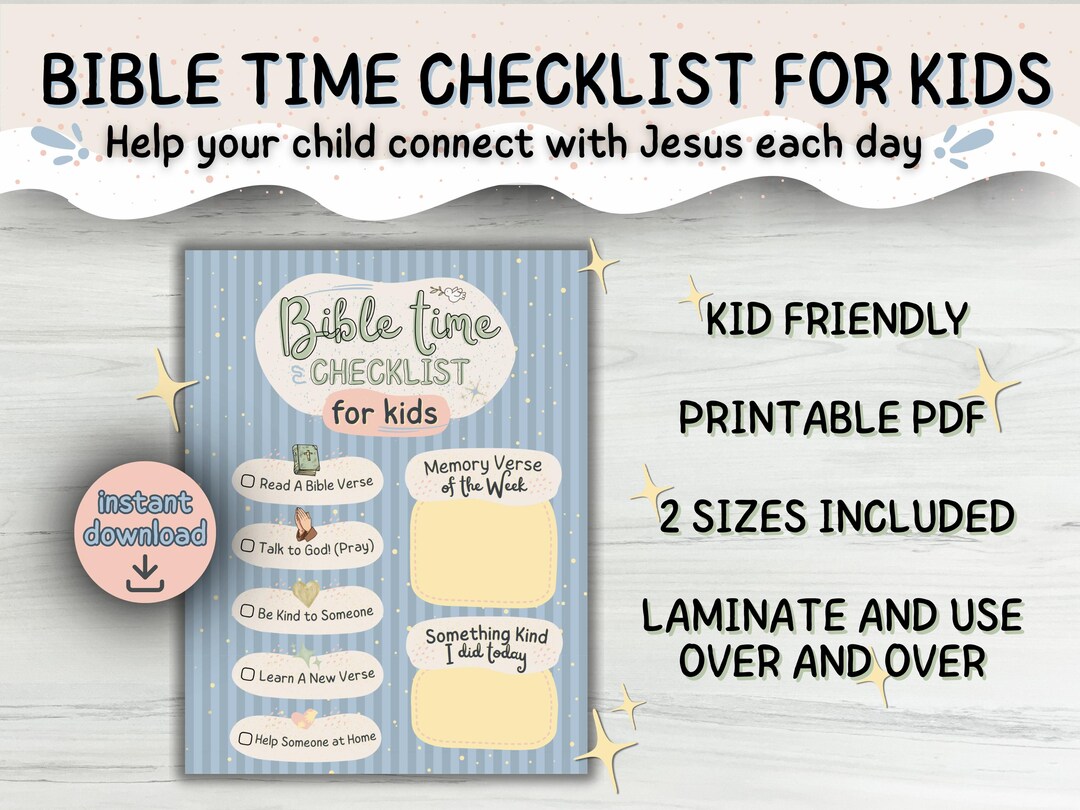 Kids Bible Study Routine, 1-page Christian Printable, Bible Time ...