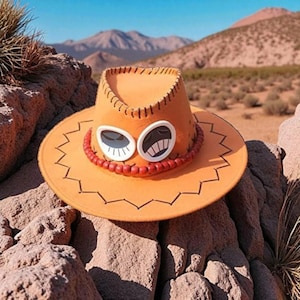 Portgas D. Ace Hat One Piece Cowboy Cosplay Headpiece for Weebs Handmade Luffy Brother Ace Anime Costume Pirate Manga Sabo Ace One Piece Hat