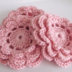 Crochet Flowers Large, Layered Pastel Pink Crochet Flowers 3 or 6 image 1