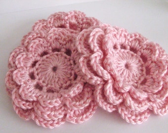 Crochet Flowers - Large, Layered Pastel Pink Crochet Flowers - 3 or 6