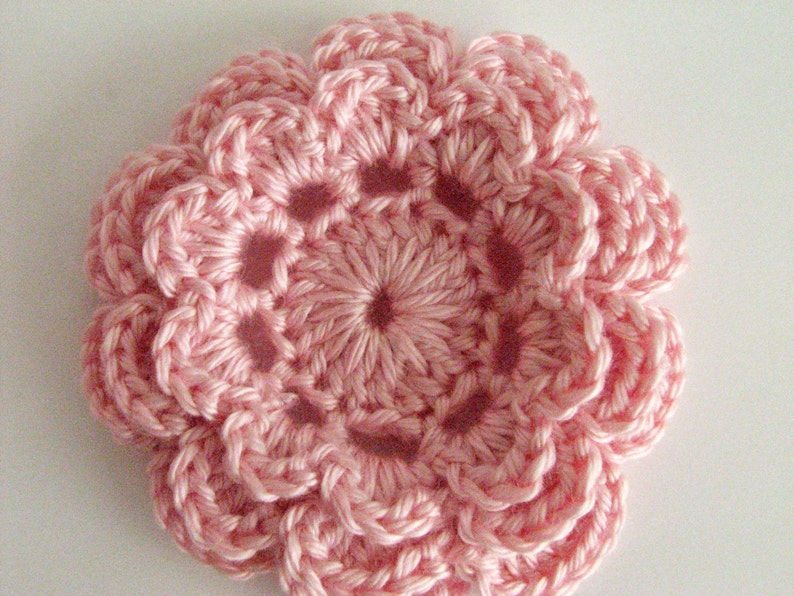 Crochet Flowers Large, Layered Pastel Pink Crochet Flowers 3 or 6 image 2
