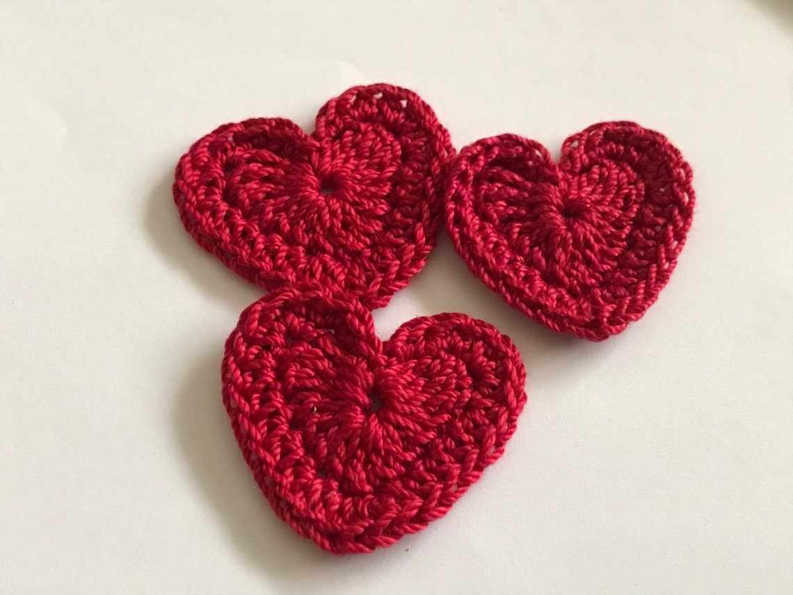 Small Crochet Hearts Cotton Thread Red Hearts 4 6 8 Etsy