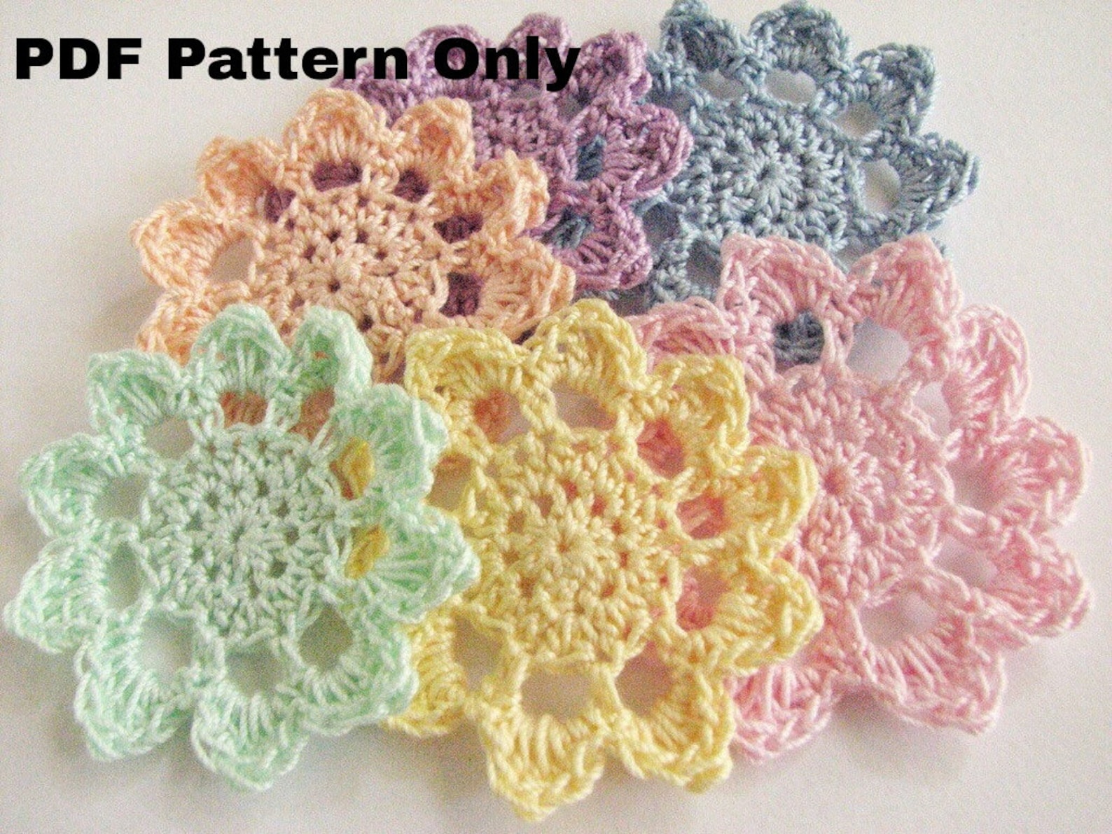 Crochet Flower Pattern 10 Petal Flat Flowers Instant Etsy