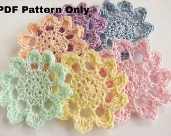 Crochet Flower Pattern - 10  Petal Flat Flowers - Instant Download