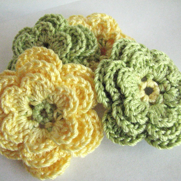 Crochet Flowers - 3 Layer Green & Yellow - 4