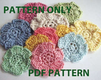 Crochet Flower Pattern - Simple, Flat, Six Petal Flower - Instant Download