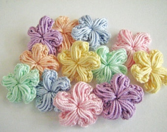 Tiny Crochet Flowers - 12 Pastel, Puffy Flowers