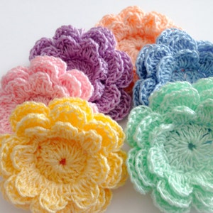 Pastel Crochet Flowers - Layered Flowers in 6 Colors - 4, 6, 8. 10 or 12 Flowers