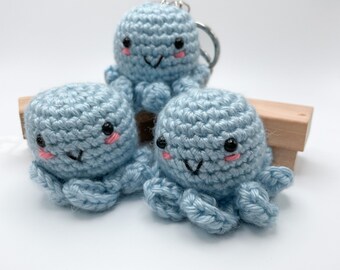 Small Blue Crochet Octopus Amigurumi - Optional w/ a Key Ring
