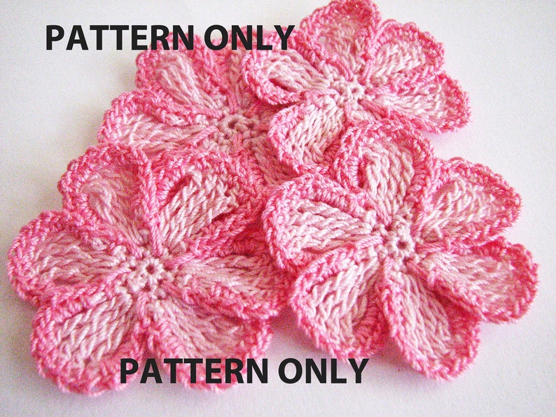 Crochet Flower Pattern 6 Petal Trimmed, Flat Pattern Instant Download image 1