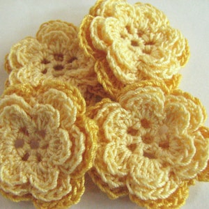 Crochet Flower Appliques - Yellow Three  Layer - 4