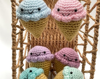 Small Crochet Ice Cream Cone Amigurumi - Sweet Treat for Decor or Key Ring - 6 Colors