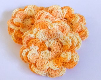 Crochet Flowers - Large, Layered Yellow & Gold Crochet Flowers - All Cotton Yarn, 3, 4 or 6 Flowers