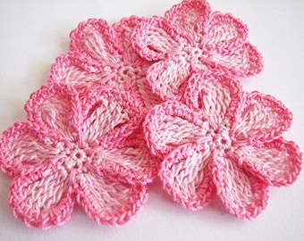 Crochet Flower Appliques - 4 Handmade Pink Two-Tone Thread Flowers