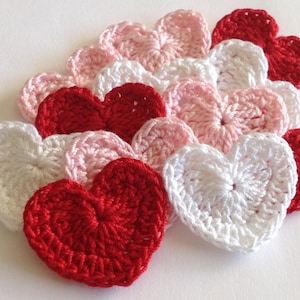 Small Crochet Hearts - Red, Pink and White, 12 Total