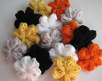 Small Crochet Flowers - Halloween Colors - Puffy Style - 15