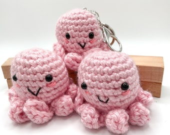 Small Pink Crochet Octopus Amigurumi - Optional w/ a Key Ring