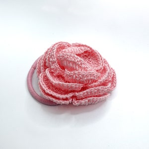 Crochet Flower Hair Tie - Pink Rose Design - Etsy