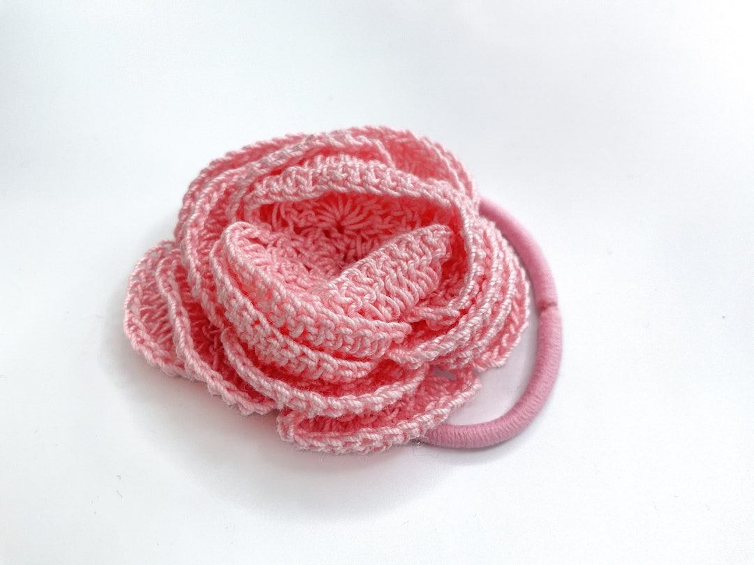 Crochet Flower Hair Tie - Pink Rose Design - Etsy