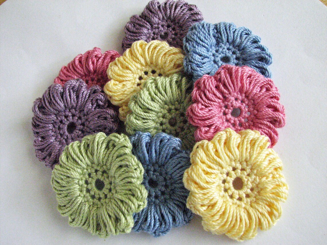 Crochet Thread Flowers 10 Large Flower Appliques All Etsy