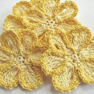 Crochet Flower Appliques - 4 Handmade Yellow Two-Tone Thread Flowers