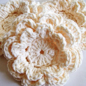 Crochet Flowers - 3, 4 or 6 Large, Layered Cream Crochet Flowers - All Cotton Yarn