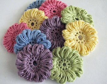 Crochet Thread Flowers - 10 Large Flower Appliques - All Cotton