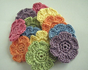 Crochet Flower Appliques - Pretty Colors - 12