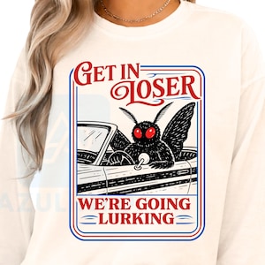 Coche de polilla PNG Sube perdedor Vamos a acechar Divertido meme de críptido Lindo gráfico de polilla Gótico vintage Terror paranormal / Descarga digital