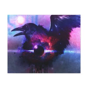 Mystical Raven Wall Art, Surreal Home Decor, Gothic Art Print, Unique Gift for Bird Lovers, Dark Aesthetic Canvas