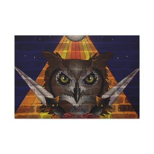 Eule, Wand Kunst Leinwand, Boho Wohn Dekor, Einzigartiger Kunstdruck, Geschenk für Eulen Liebhaber, Psychedelisches Kunstwerk