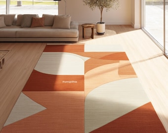 Rust Orange, Peach Beige Geometric Rug | Modern Abstract Area Carpet | Living  Room Decor & Handmade Tufted Carpet
