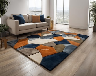 Geometric Handmade-Tufted Wool Rug | Mid-Century Modern Color Block
