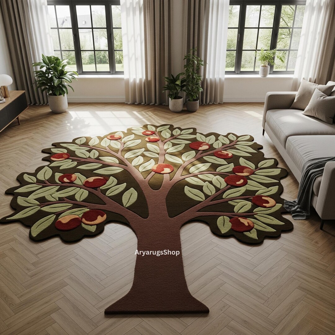 Hand-tufted Wool Tree Rug | Whimsical Apple Design Nursery Decor - Etsy