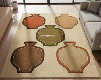 Boho Neutral Rug, Living Room Designer Rug, Minimalist Aesthetic Home Decor