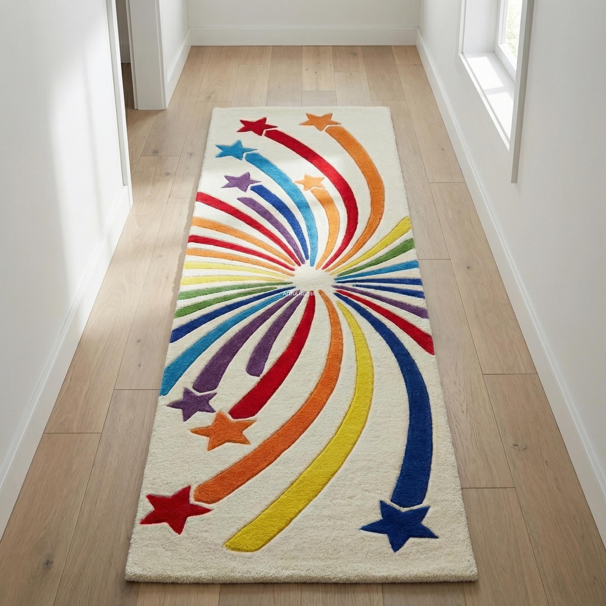 Star Area Rug Rainbow Star Area Rug, Kids Room Rug, Colorful Tufted Wool Carpet ...