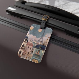 Whimsical Paris Luggage Tag, Travel Accessory, Gift for Travelers, Baggage Tag, Chic travel accessories, Vintage Paris