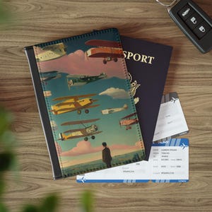 Vintage Airplane Passport Cover, Retro Travel Wallet, RFID Blocking Passport Holder, Wanderlust Gift, Old-World Aviation Design