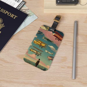 Vintage Airplane Luggage Tag, Retro Aviation Suitcase ID, Durable Travel Accessory, Wanderlust Gift, Classic Air Travel Bag Tag