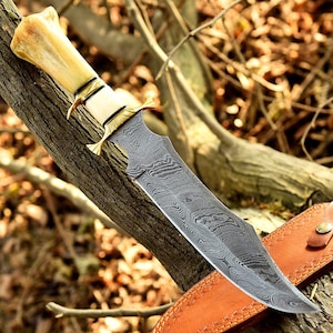 Handmade  Damascus Bone  Knife Father&#39;s Day Gift Knife Groomsman Gift Camel Bone Handle Hunting Knife Outdoor Knife Christmas Gift
