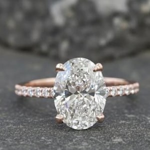 2 Ct Oval Moissanit Verlobungsring Versteckter Heiligenschein Brautring 14K Solid Gold Ring Versprechen Ring Jubiläum Oval Solitaire Ring Band Geschenke