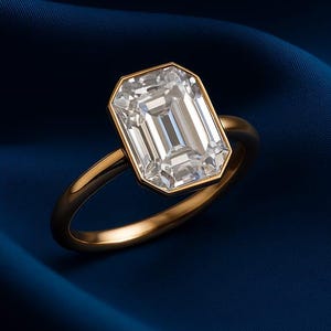 3ct Emerald Cut Solitaire Bezel Ring / Emerald Bezel Engagement Ring / Emerald Cut Bezel Wedding Ring / Diamond Simulant CZ Ring