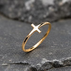 14K Gold Cross Ring, Dainty Purity Ring | Sterling Silver Thumb Ring, Minimalist Stacking Ring | 14K Gold Filled Christian Ring, Faith Ring