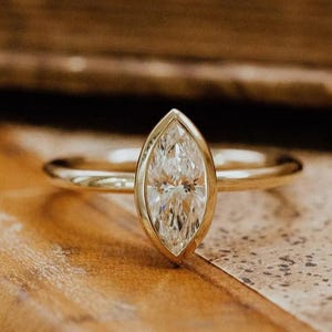 Marquise Cut Solitaire Moissanite Ring, Diamond Engagement Ring, Unique Bezel Setting Anniversary Gift For Women, 18k Gold Proposal Ring