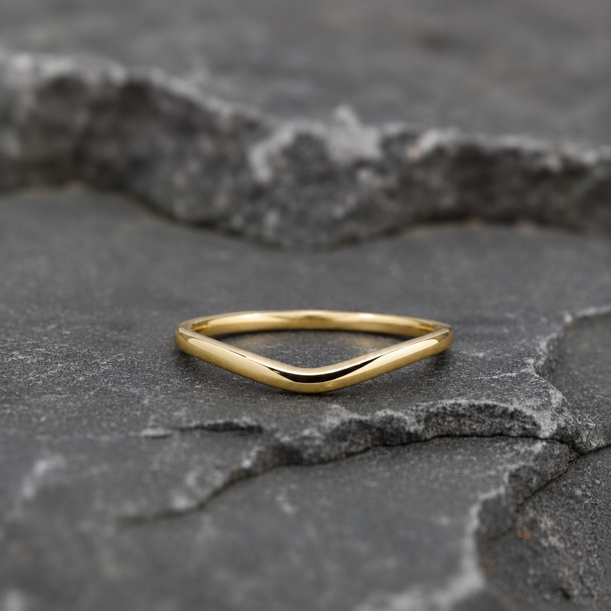 14K Solid Gold Curved Wedding Band: Dainty Matching Ring. Personalized…