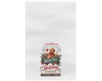 North Pole Holiday Bakery Tea Towel: Christmas Kitchen Decor