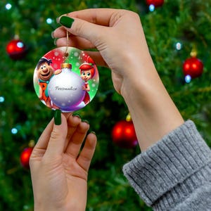 Personalized Ceramic Christmas Ornament Fred and Wilma Flintstone