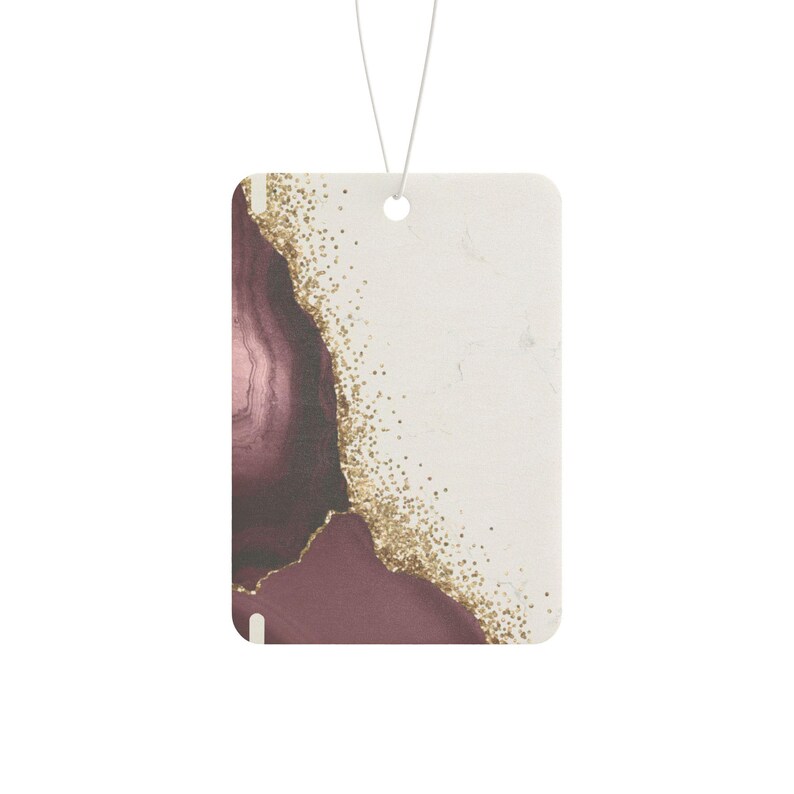 Burgundy Gold Marble Car Air Freshener | Abstract Agate Design New Car Pine Black Ice image 3