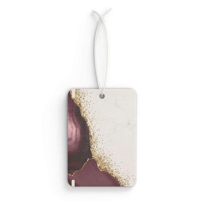 Burgundy Gold Marble Car Air Freshener | Abstract Agate Design New Car Pine Black Ice image 2